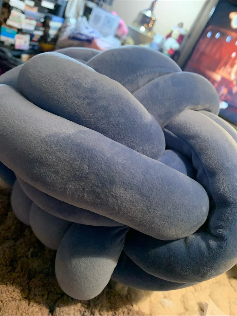 Handmade Plush Knot Accent Pillow in Dusty Blue
